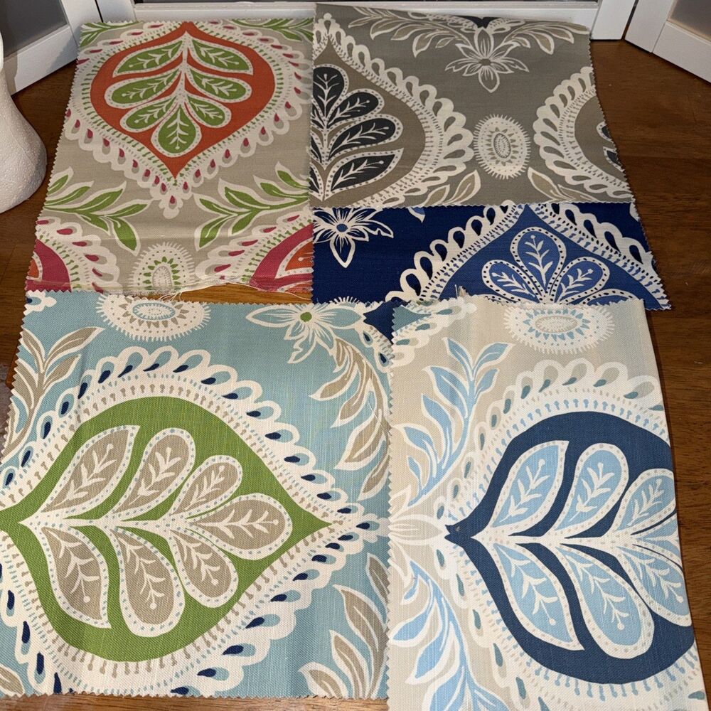 Lot of 5 Thibaut Fabric Samples 15x12 Midland Blue Green Damask Linen Crafts